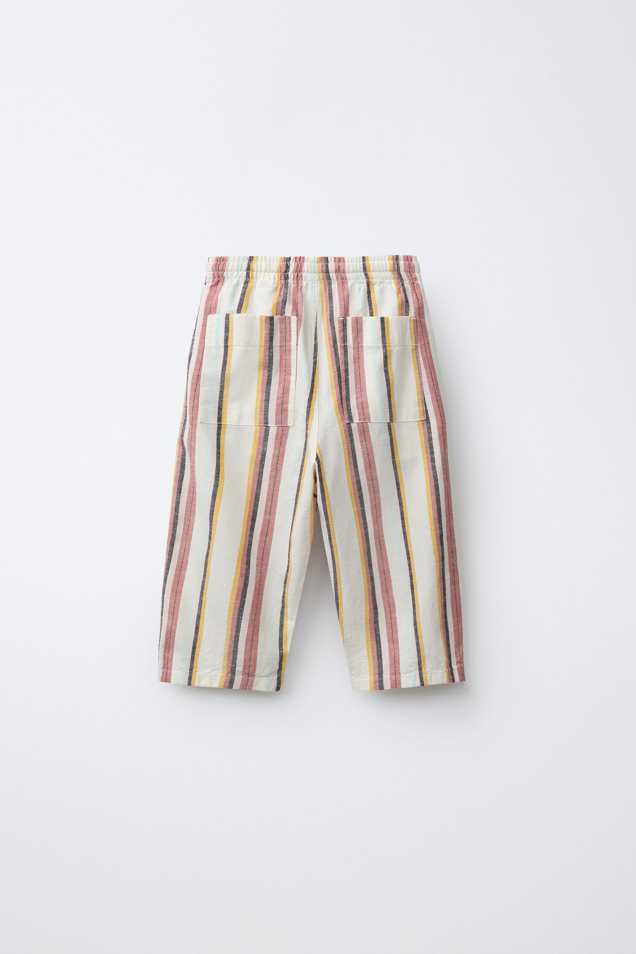 PANTALON BAGGY À RAYURES EN COTON ET LIN